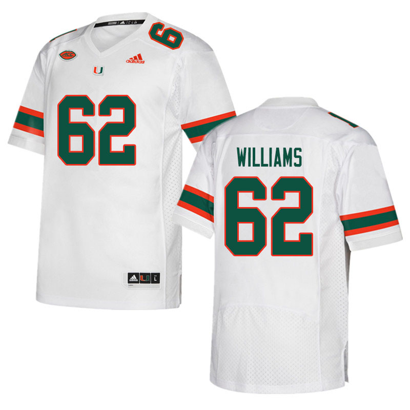 Men #62 Jarrid Williams Miami Hurricanes College Football Jerseys Sale-White - Click Image to Close